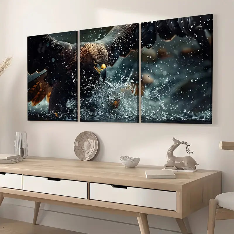 3pcs Hawk Hunting Close-Up Scenery Wall Art Set Canvas Framed 40x60cm - High Quality Print 100% Australian Made Wall Canvas Ready to Hang
