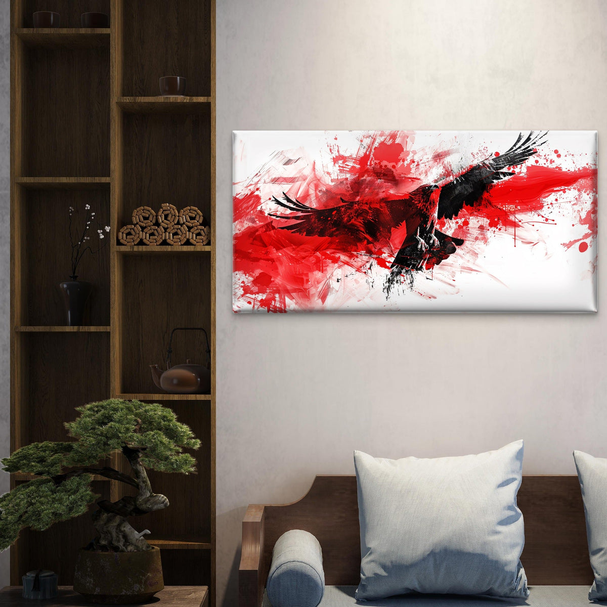 Soaring Red Eagle Bird Wall Art Canvas Office Home Room Framed 80x45cm