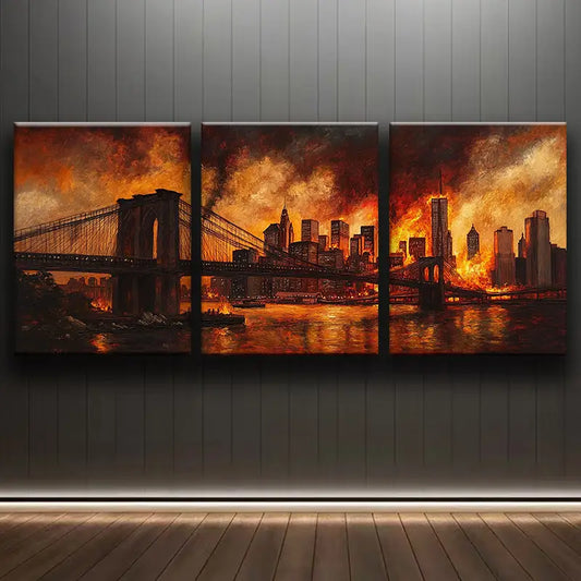 3pcs Abstract Bridge Architecture Dark Red Design Metal Print Ready to Hang Art
