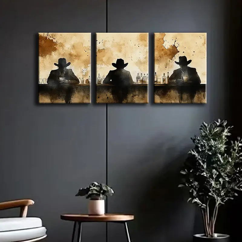3pcs Silhouettes at Bar Design Metal Print Ready to Hang Art
