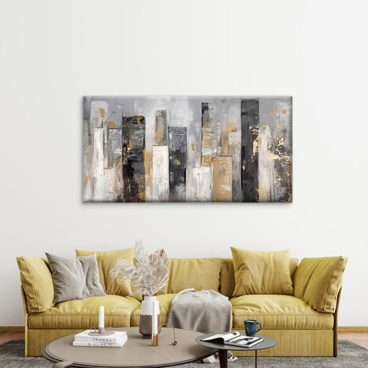 Black White Abstract Cityscape Wall Art Canvas Office Home Room Framed 120x60cm
