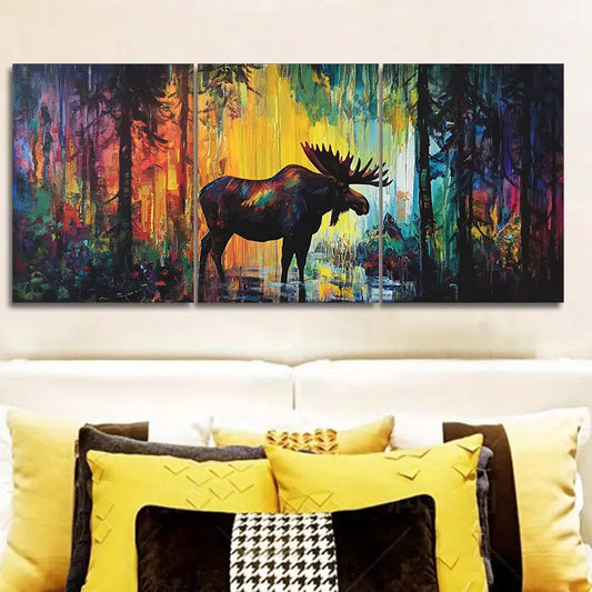 3pcs Moose in Forest Metal Print Ready to Hang Art