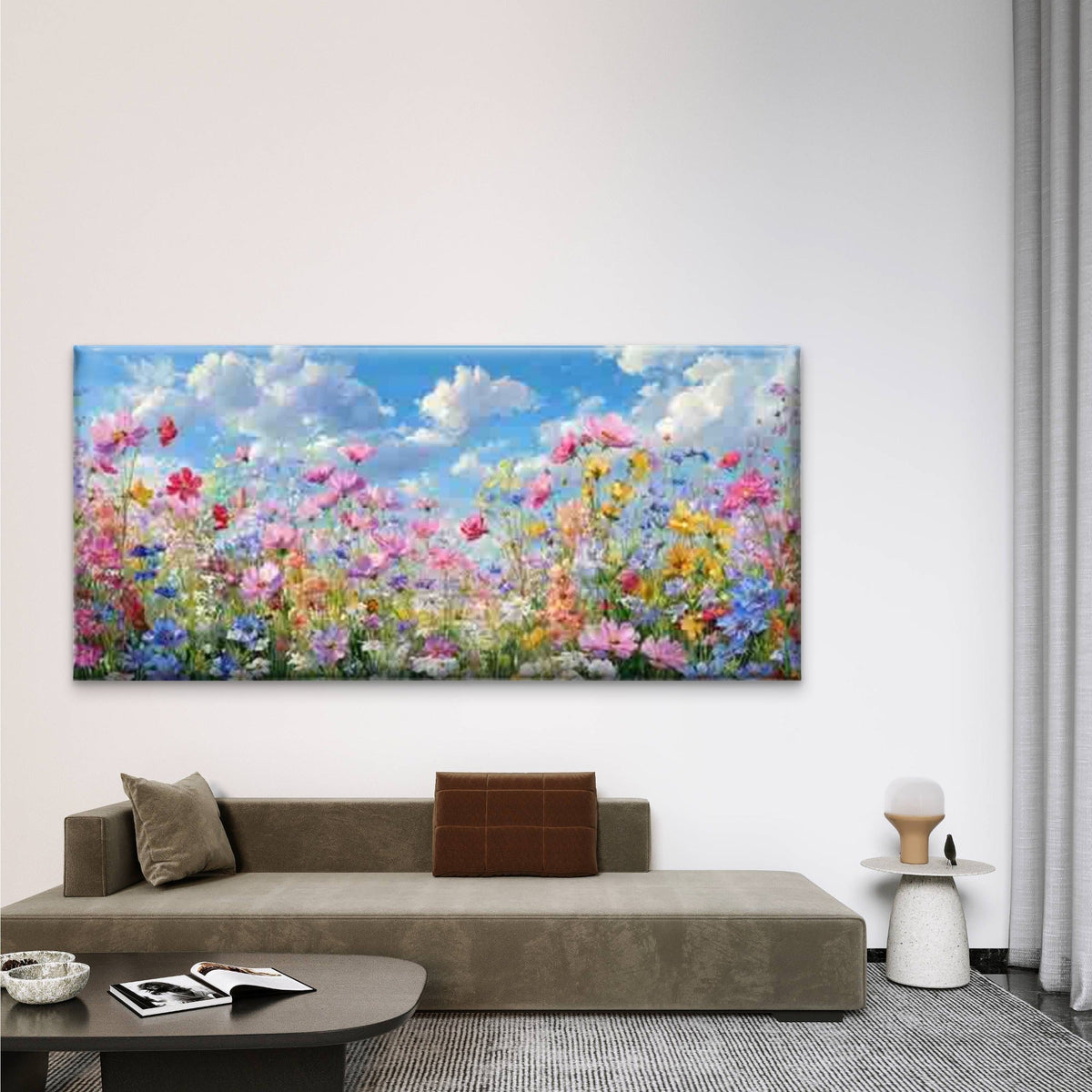 Wildflowers for Garden-Themed Wall Art Canvas Office Home Room Framed 80x45cm