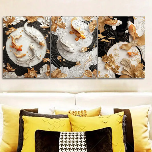 3pcs Goldfish in a Vortex Metal Print Ready to Hang Art