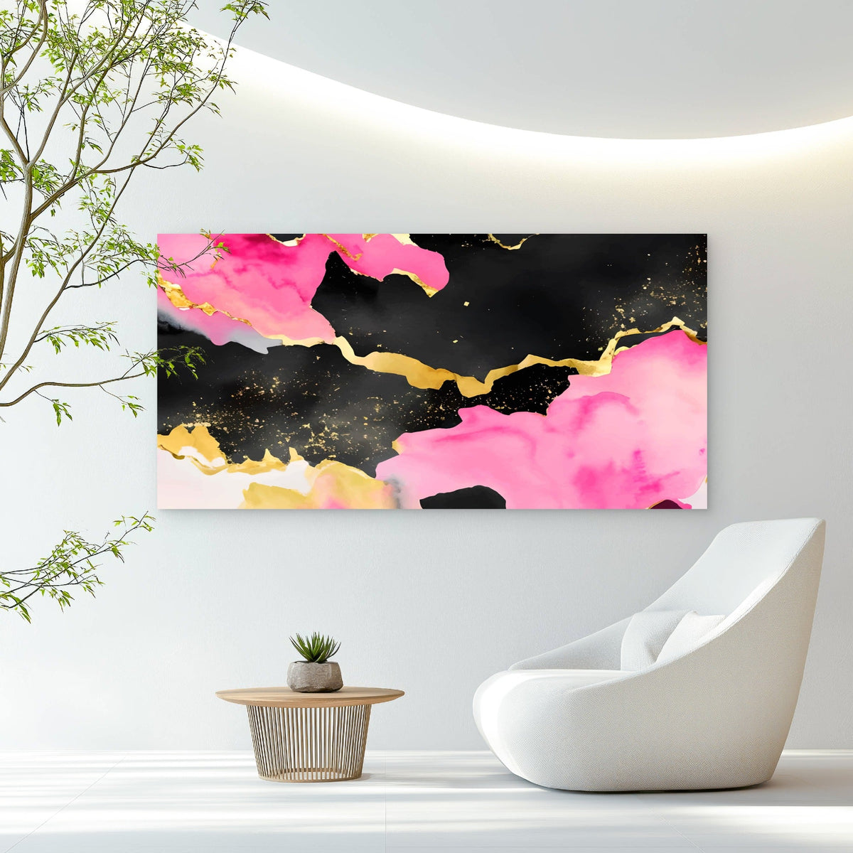 Onyx Rose Gilded Abstract Wall Art Canvas Office Home Room Framed 120x60cm