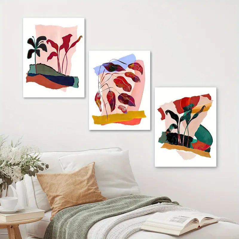 3pcs Dark Lily Abstract Leaf Vibrant Painting Metal Print Ready to Hang Art