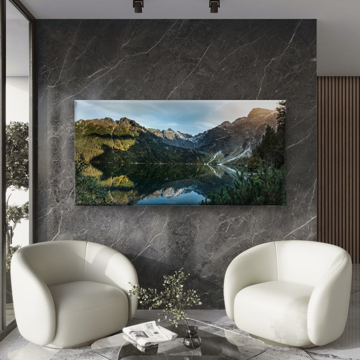 Alpine Mountain Lake Art Wall Art Canvas Office Home Room Framed 80x45cm