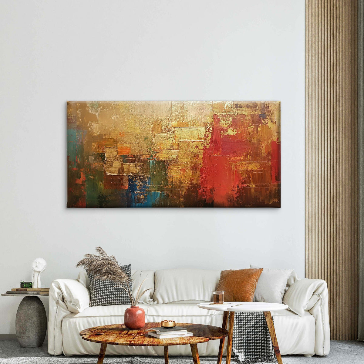 Gold Red Blue Abstract Textured Wall Art Canvas Office Home Room Framed 80x45cm