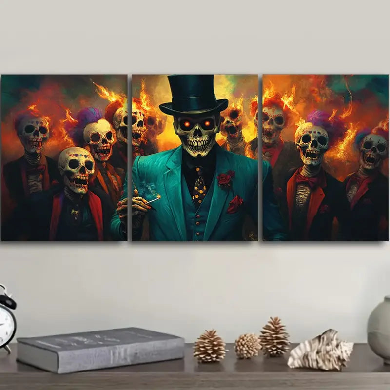 3pcs Skeleton Magician Metal Print Ready to Hang Art