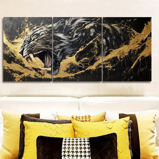 3pcs Black Animal gold marble Metal Print Ready to Hang Art