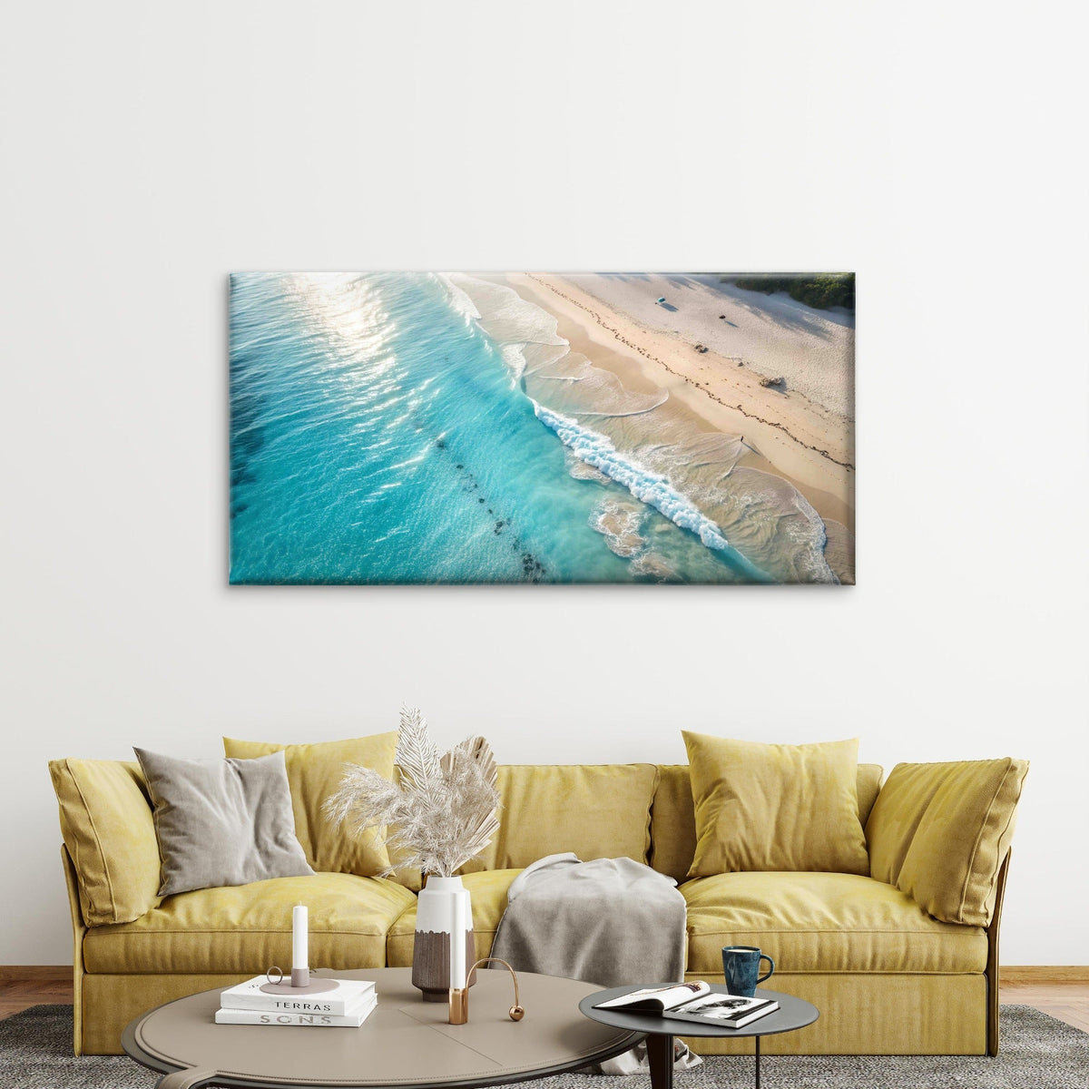 Abstract Ocean And Sandy Beach Wall Art Canvas Office Home Room Framed 120x60cm