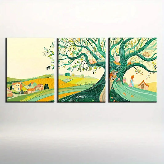 3pcs Magnificent Green Trees Classic Design Metal Print Ready to Hang Art