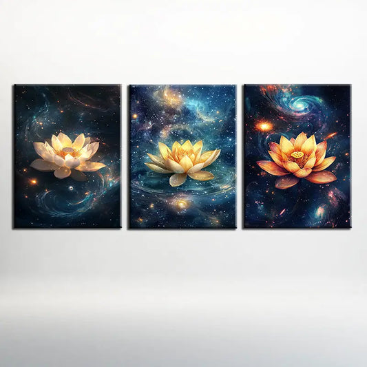 3pcs Watercolor Magical for Lotus Painting Metal Print Ready to Hang Art