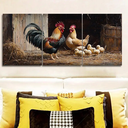 3pcs Chicken Coop Scene Metal Print Ready to Hang Art