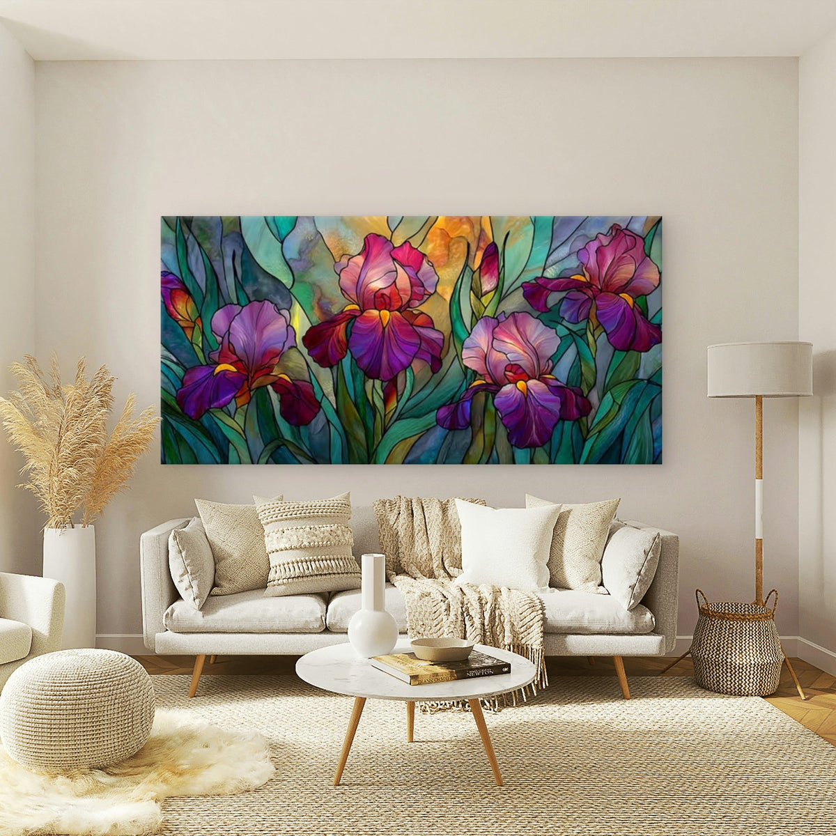 Irises Spring Bloom Floral Wall Art Canvas Office Home Room Framed 80x45cm