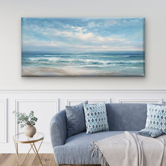 Coastal Landscape with Gentle Waves Wall Art Canvas Office Home Room Framed 80x45cm