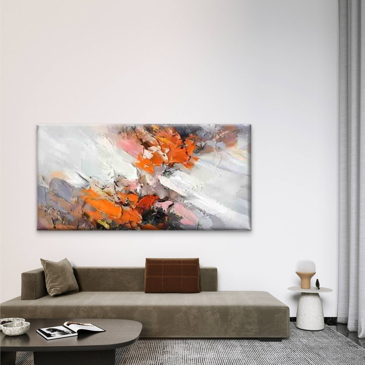Abstract Orange & White Wall Art Canvas Office Home Room Framed 80x45cm