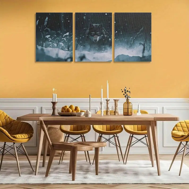 3pcs Wolf in the Snow Darkness Painting Metal Print Ready to Hang Art