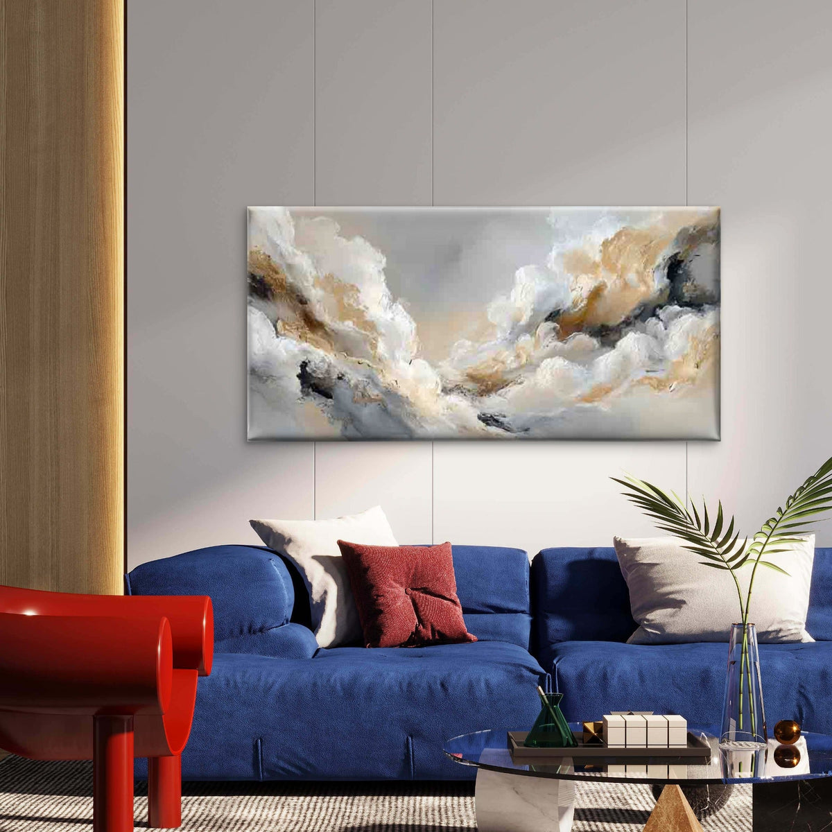 Abstract Soft Neutral Clouds Wall Art Canvas Office Home Room Framed 80x45cm