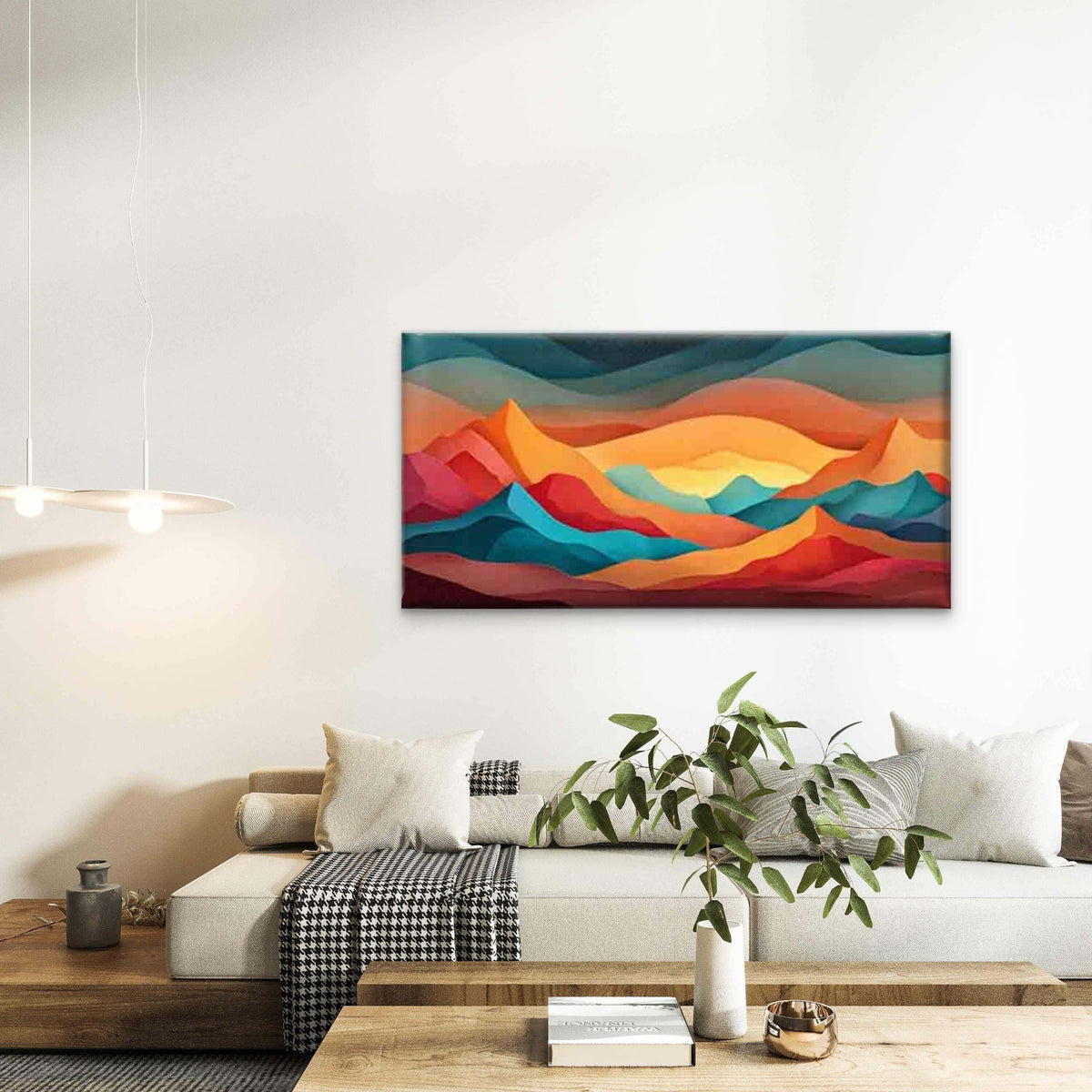 Colorful Layered Mountain Scene Wall Art Canvas Office Home Room Framed 120x60cm