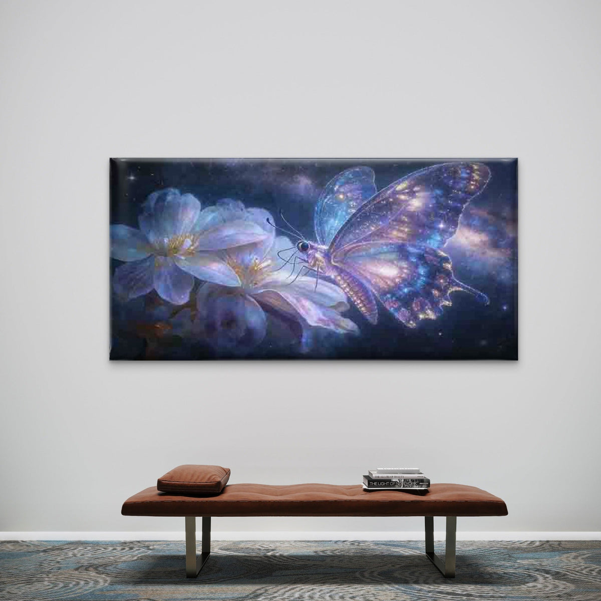 Dreamy Galaxy Butterfly & FlowerWall Art Canvas Office Home Room Framed 80x45cm