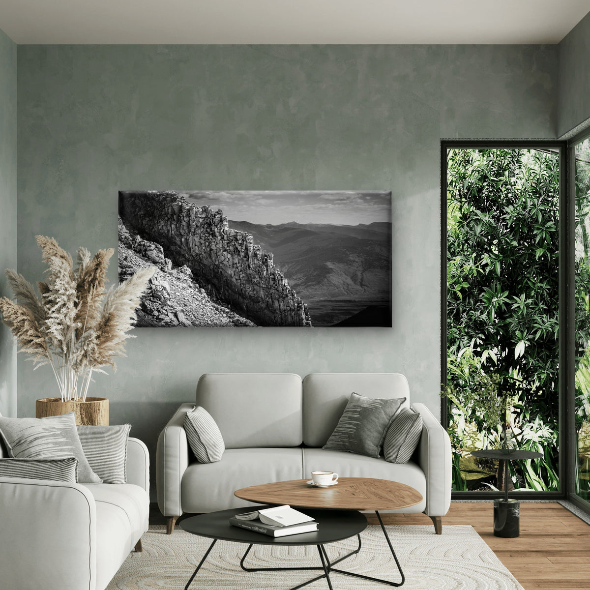 Black And White Rocky Mountain Peak Wall Art Canvas Office Home Framed 80x45cm