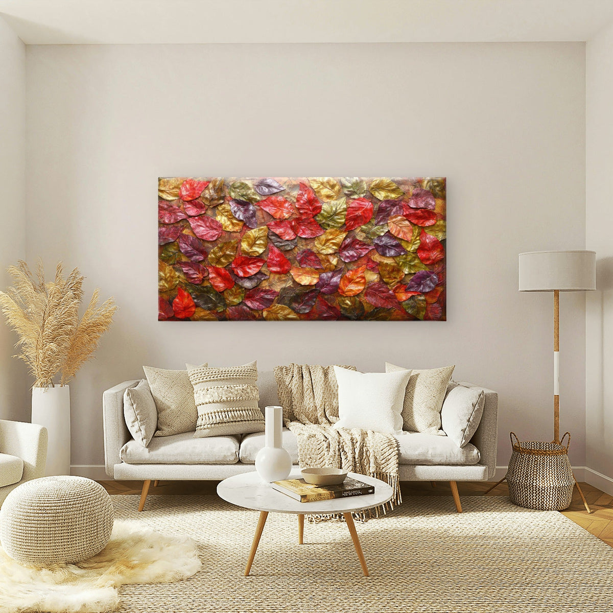 Rustic Autumn Leaves Colorful Wall Art Canvas Office Home Room Framed 120x60cm