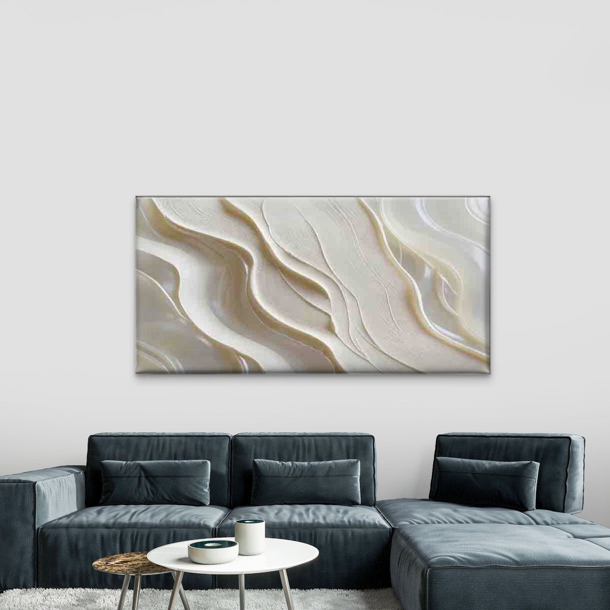 Modern Abstract Cream Wall Art Canvas Office Home Room Framed 80x45cm