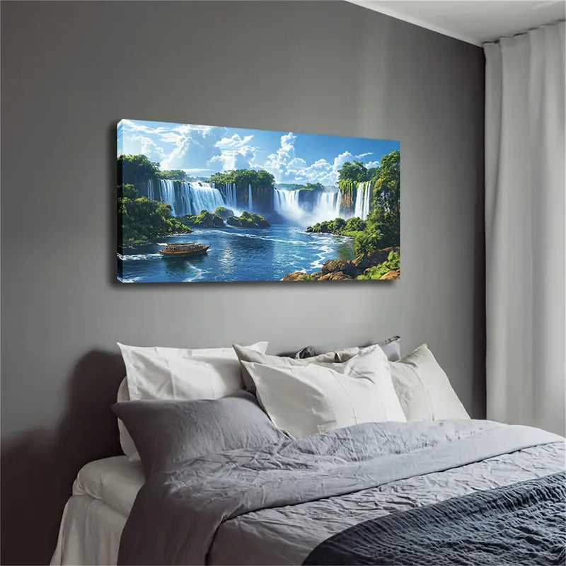 Spectacular Waterfall Group Wall Art Canvas Office Home Room Framed 120x60cm