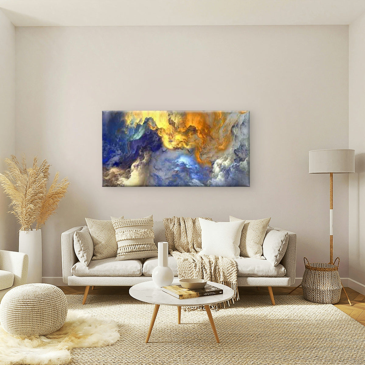 Abstract Design of Golden Cloud Wall Art Canvas Office Home Room Framed 80x45cm