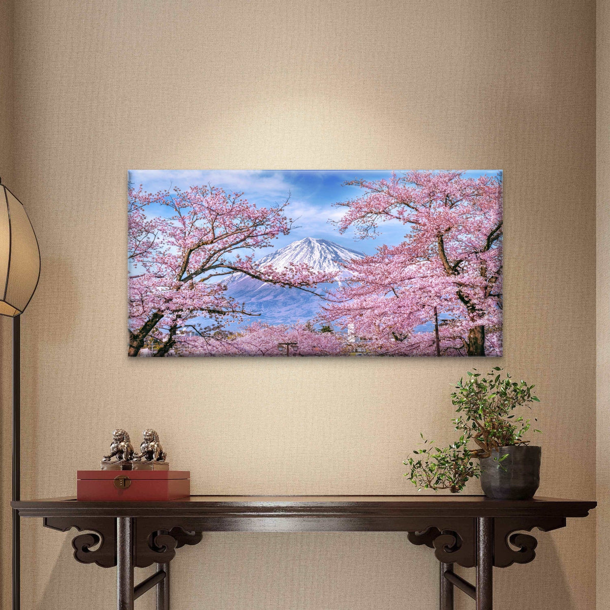 Fuji Framed In Pink Mountain Wall Art Canvas Office Home Room Framed 80x45cm