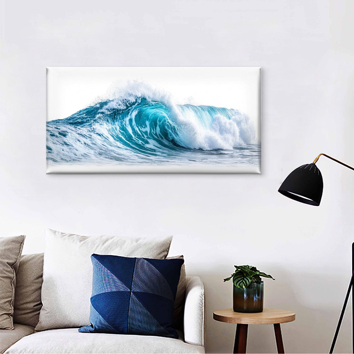 Coastal Surf Splashing Wave Wall Art Canvas Office Home Room Framed 120x60cm