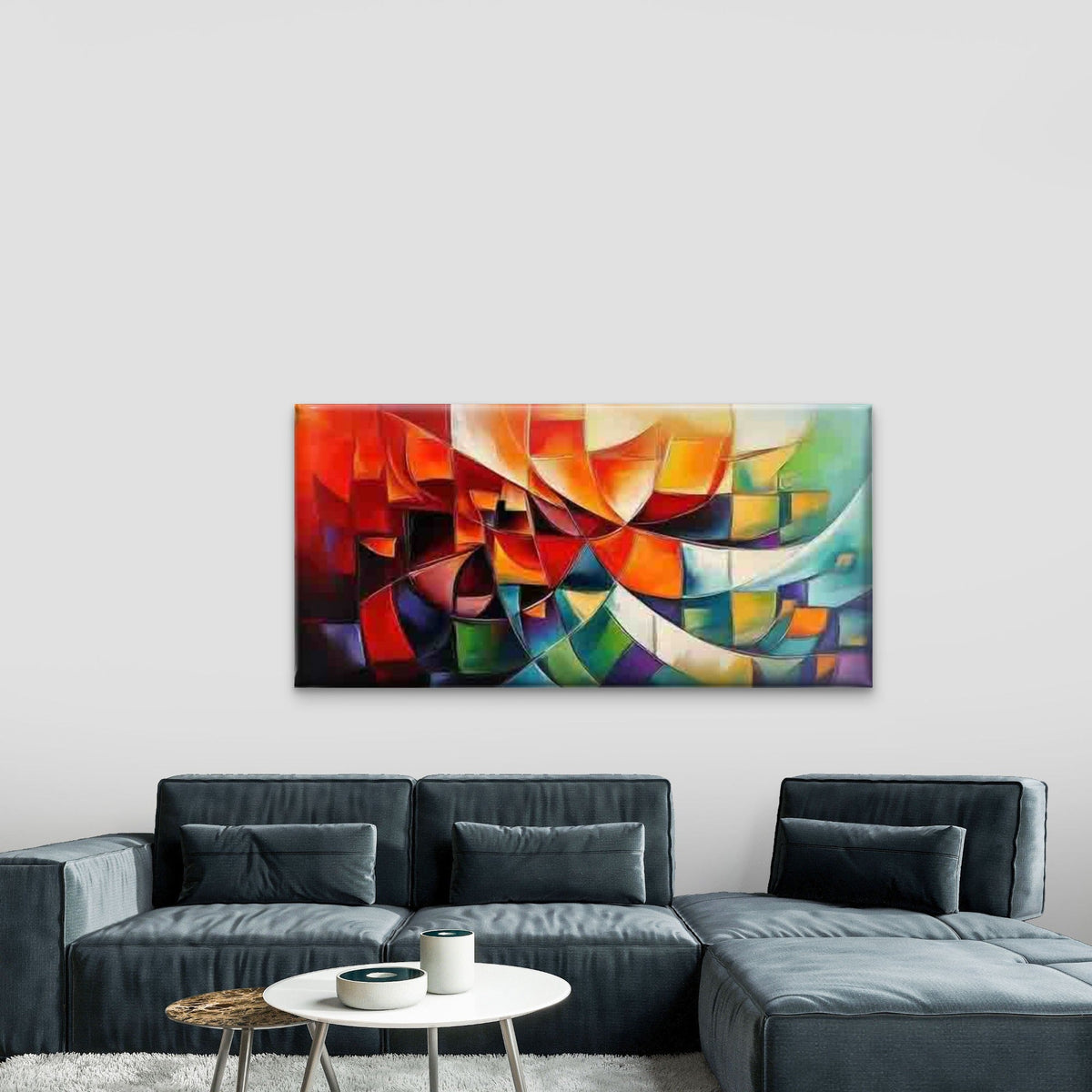 Abstract Geometric with Blocks Wall Art Canvas Office Home Room Framed 80x45cm