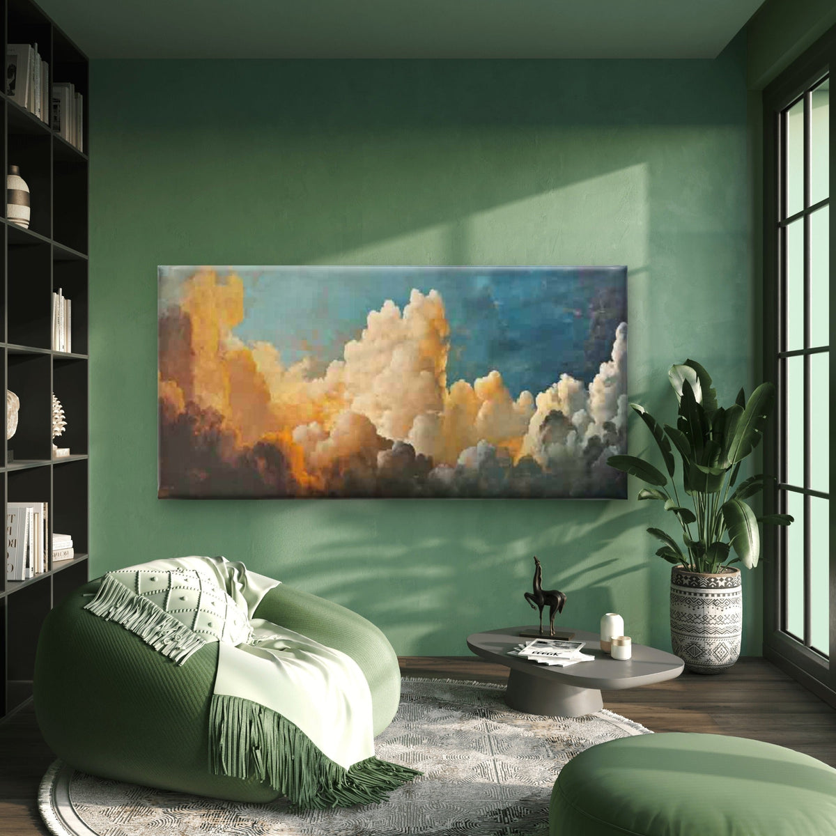 Golden Sunset Clouds Sky Scene Wall Art Canvas Office Home Room Framed 120x60cm
