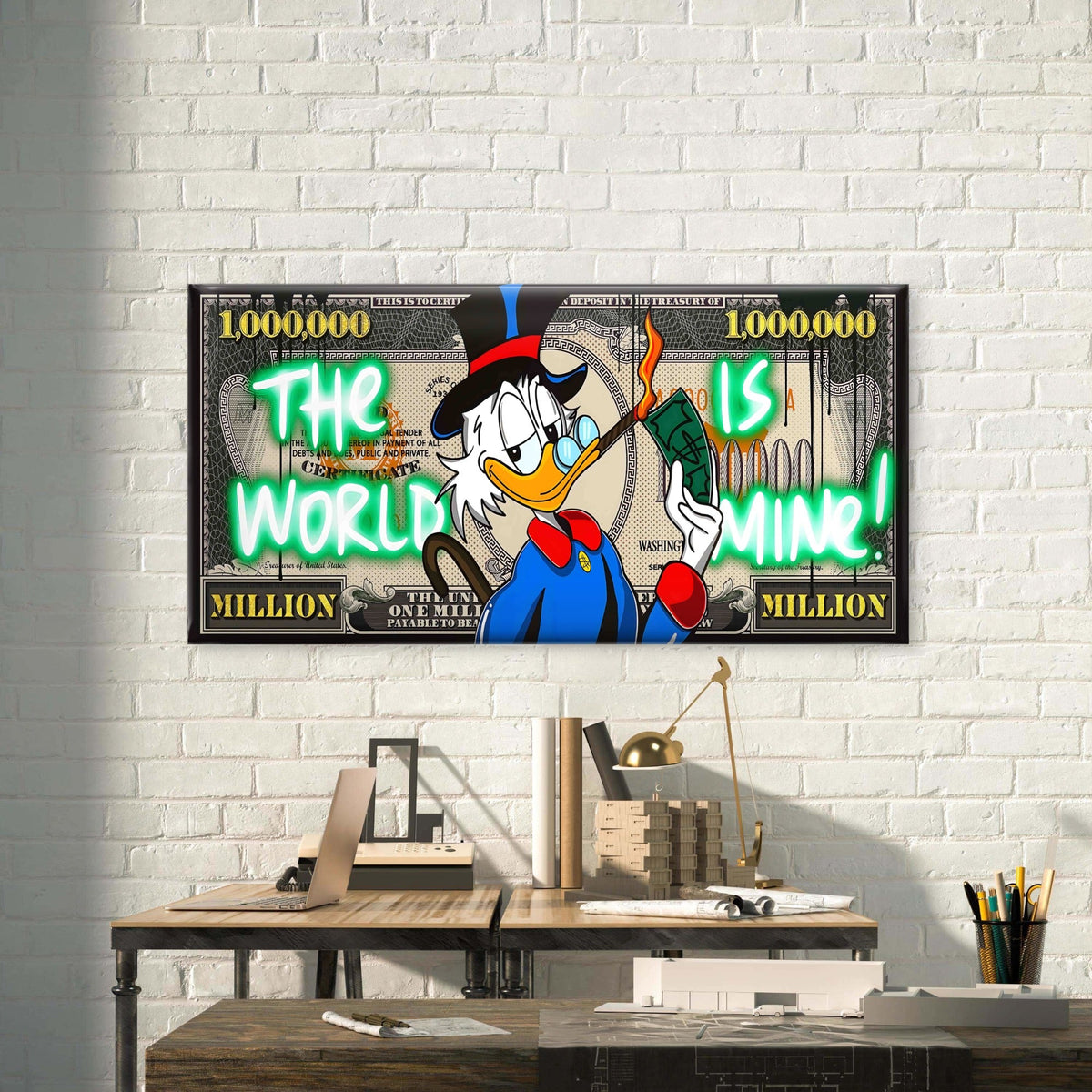 Rich Duck Burning Cash Wall Art Canvas Office Home Room Framed 120x60cm