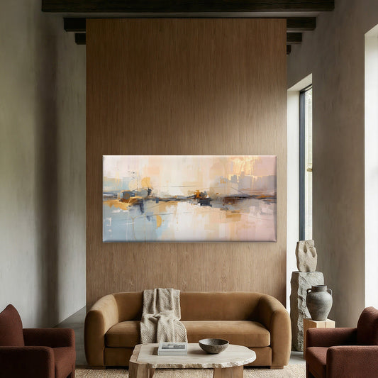 Beige Gold Abstract Scenery Wall Art Canvas Office Home Room Framed 80x45cm