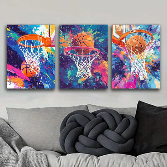 3pcs Shoot at the Basket Metal Print Ready to Hang Art
