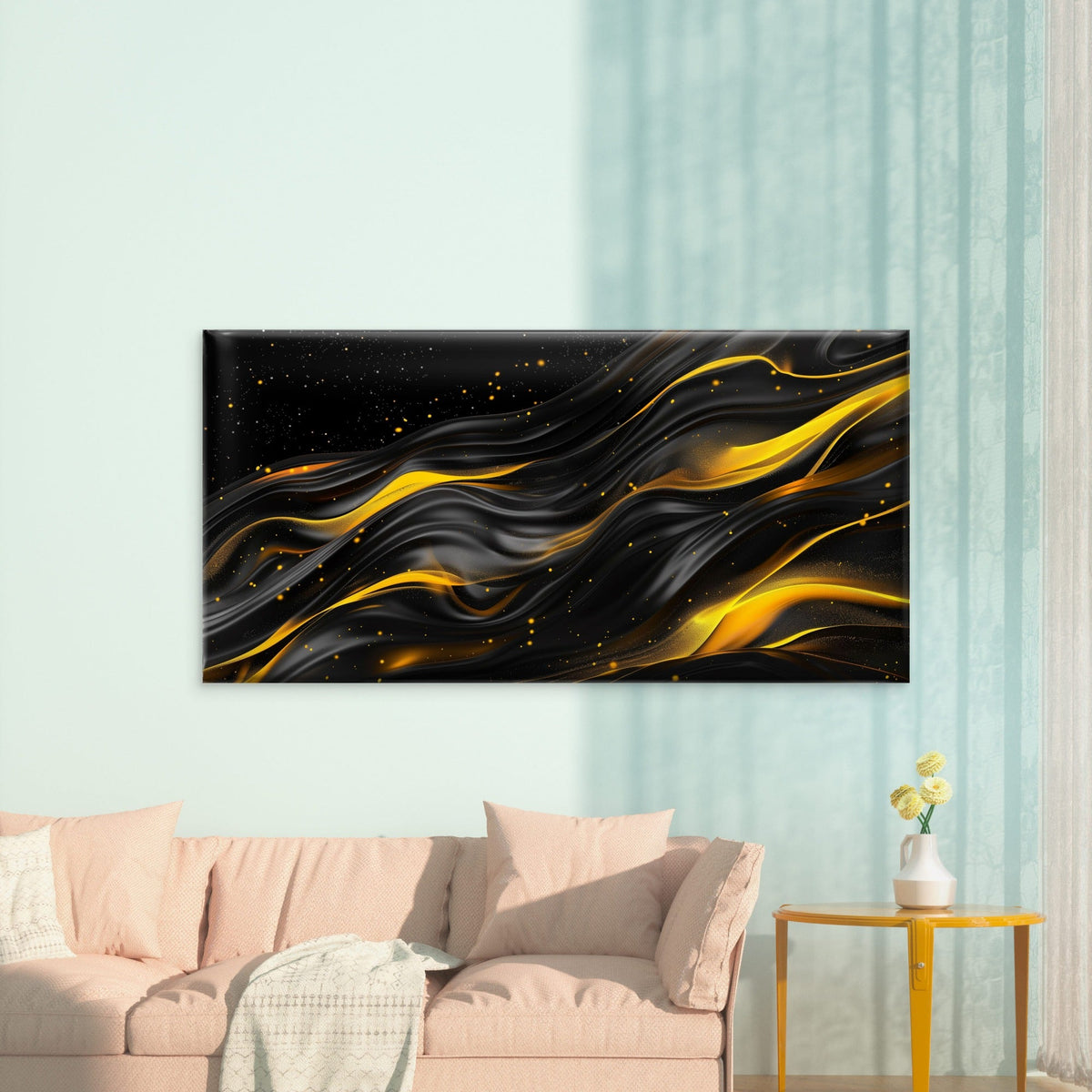 Elegant Black Texture Abstract Wall Art Canvas Office Home Room Framed 80x45cm