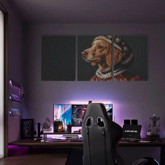 3pcs Medieval-Style Brown Dog Unique Design Metal Print Ready to Hang Art