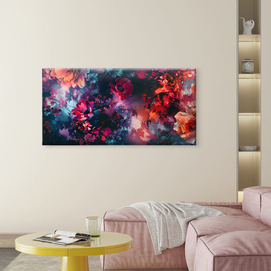 Dark Moody Floral Crimson Bloom Wall Art Canvas Office Home Room Framed 80x45cm