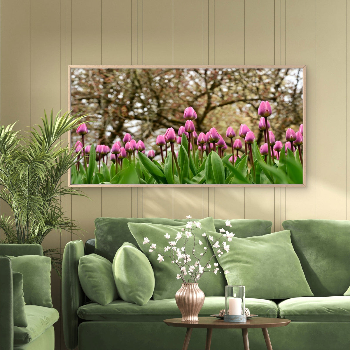 Pink Tulips In Spring Wall Art Canvas Office Home Room Framed 80x45cm