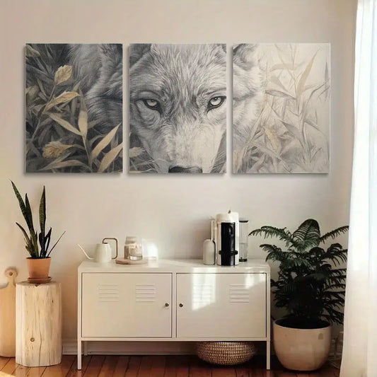 3pcs Close-up of the face and eyes of an Arctic wolf Metal Print Ready to Hang Art