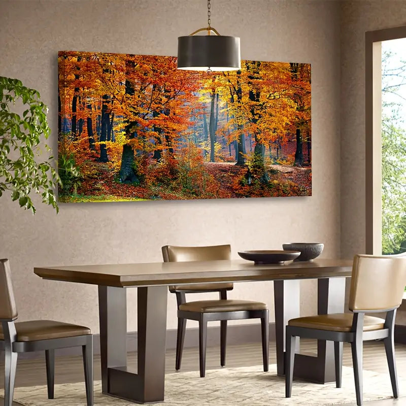 Forest Panoramic Red Trees Scenery Wall Art canvas office home room framed 120x60cm