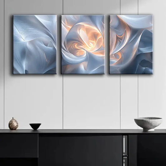 3pcs Abstract Light and White Metal Print Ready to Hang Art