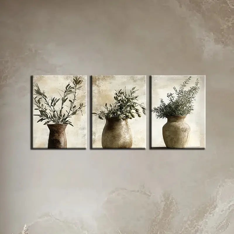 3pcs Featuring Charming Abstract Plant Designs Metal Print Ready to Hang Art