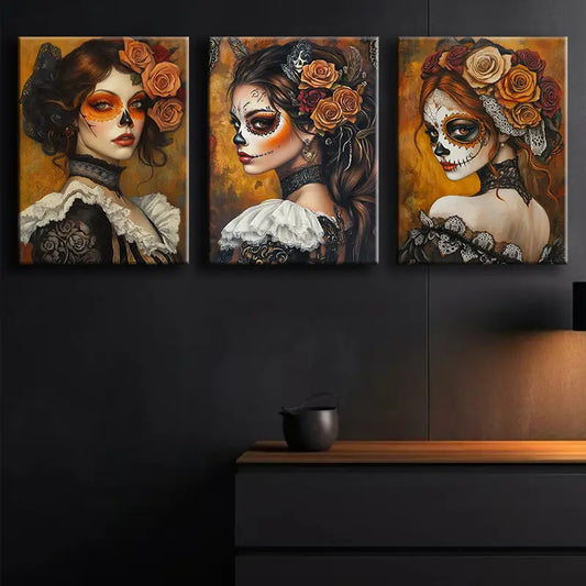 3pcs Day of the Dead Beauty Metal Print Ready to Hang Art