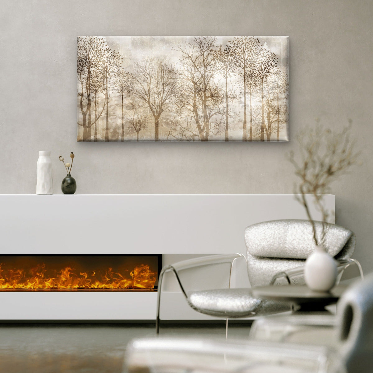 Abstract Sepia Winter Forest Wall Art Canvas Office Home Room Framed 120x60cm