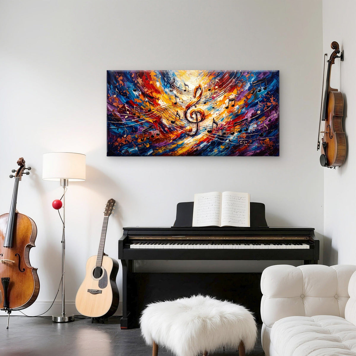 Music Notes Treble Clef Colorful Wall Art Canvas Office Home Framed 120x60cm
