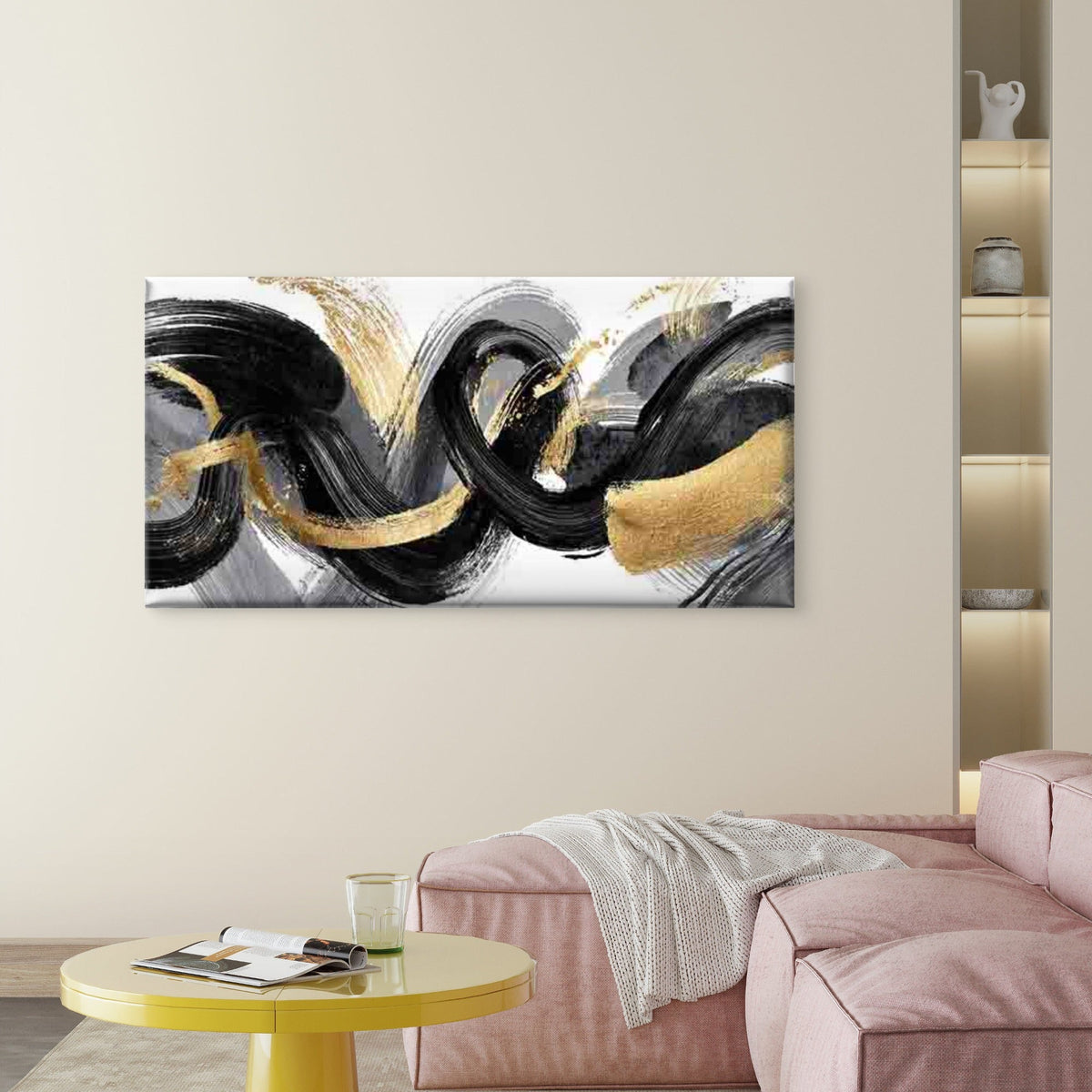 Abstract Black White Swirls Wall Art Canvas Office Home Room Framed 120x60cm