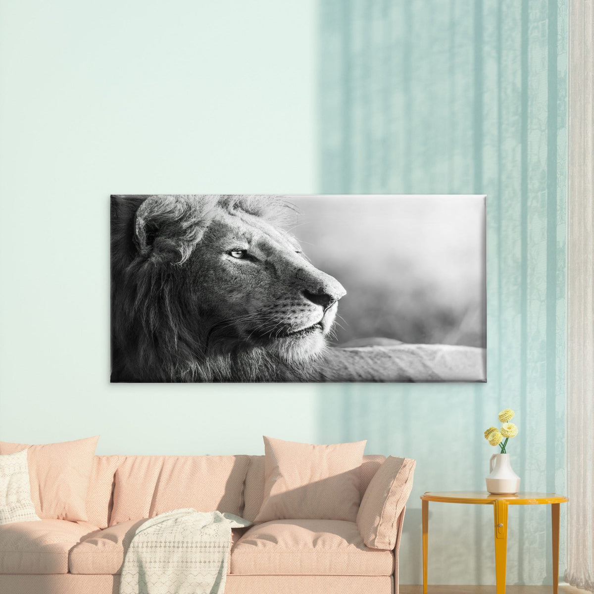 Black & White Majestic Lion Wall Art Canvas Office Home Room Framed 80x45cm